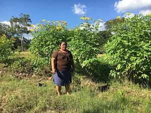 Doña Arge enfrente del sistema agroforestal de su parcela